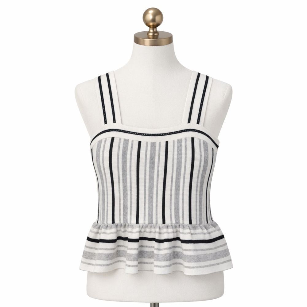 Banana Republic Black White Cotton Sweater Knit Peplum Ruffle Tank Top SZ XS​​​